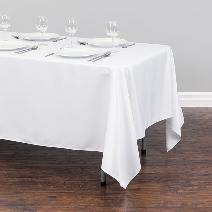 LTC LINENS 2 Pack White Rectangular Tablecloths 70 x 120 Inch for 6 or 8 Feet Rectangle Banquet Tables with Half-Drop - Stain and Wrinkle Resistant Polyester Cloth Table Covers for Party, Wedding
