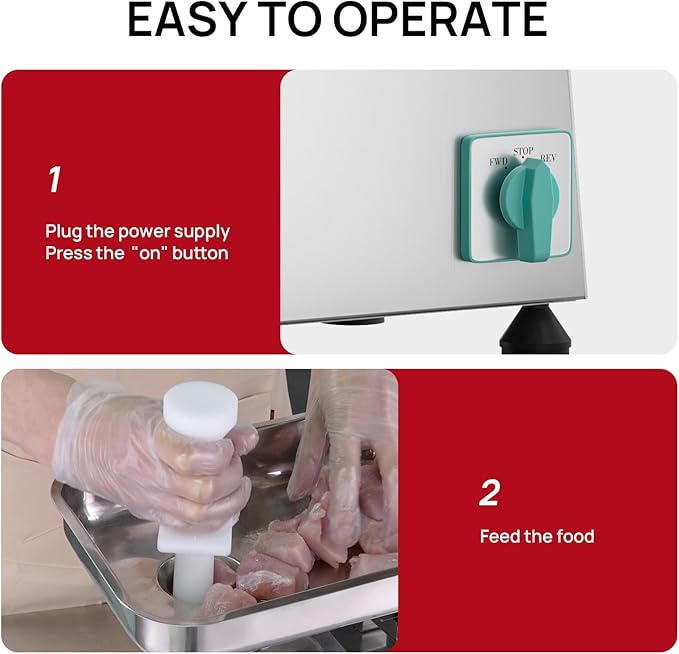 TK #22 Electric Heavy Duty Meat Grinder, 1.2 HP Stainless Steel Meat Mincer with 2 Grinder Knives, 2 Grinder Plates & 3 Sausage Stuffing Tubes, Meat Grinder for Home Kitchen Use