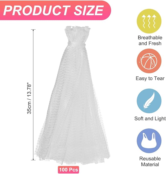 uxcell 100PCS Reusable Mesh Produce Bags, 13.8 Inches Egg Hatching Bags Washable Breathable Fruit Net Stretchable Mesh Netting Storage for Seafood Vegetable Onion Grocery Shopping, White