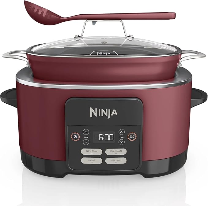 Ninja MC1000 Foodi PossibleCooker 8.5 Quart Multi-Cooker,with 4-in-1 Slow Cooker,Dutch Oven & More,Glass Lid & Integrated Spoon,Nonstick,Oven Safe Pot to 500°F,Cherry Tarte (Renewed)