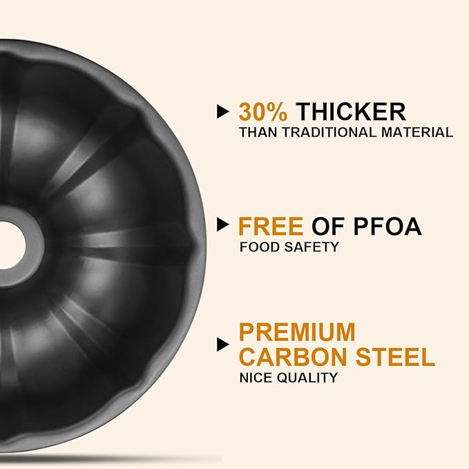 OAMCEG 9.5 Inches Bundt Cake Pan Nonstick- 2 Pack Bundt Pan for baking, 12 Cups Buntz Pound Cake Pan Heavy Duty Carbon Steel,Cake Mold for Buntelet, Brownie (Grey)