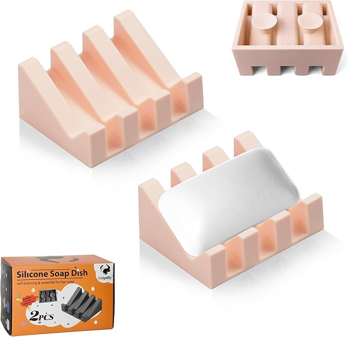 Self Draining Soap Dish,Silicone Suction Cup Soap Holder, Bathroom Soap Dish for Bar Soap,Can Extend Soap Life,Bathroom, Bath Tub, Kitchen Sink(2, Pink)