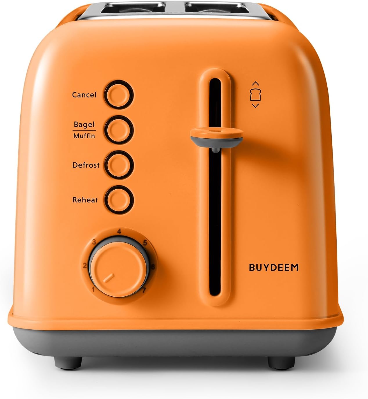 BUYDEEM DT620 2-Slice Toaster, Extra Wide Slots, Retro Stainless Steel with High Lift Lever, Bagel and Muffin Function, Removal Crumb Tray, 7-Shade Settings,Orange