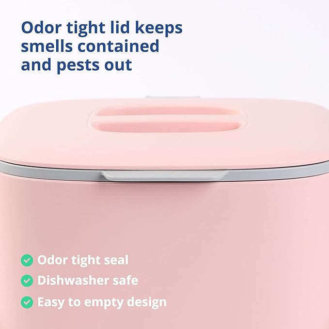 BLUE GINKGO Kitchen Compost Bin [2.6L / 0.69 GAL] – Filter-Free, Odor-Tight Countertop Food Waste Pail with Handles (Made in Korea, Pink)