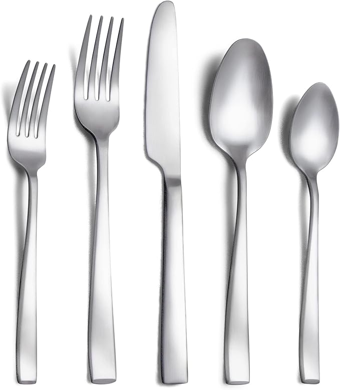 40 Piece Silverware Set Service for 8, EIUBUIE Premium Stainless Steel Cutlery Set, Matte Finish Flatware Sets Durable Solid, Modern Kitchen Tableware Eating Utensil Sets Include Spoons Forks Knives