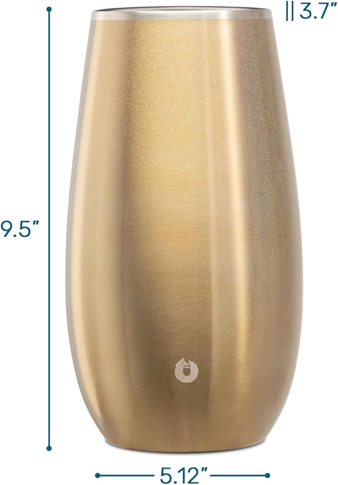 SNOWFOX Premium Vacuum Insulated, Triple Walled, Stainless Steel Wine Chiller w/Optimal fit to keep wine cold longer. Fits most Wine and Champagne Bottles. Non-Slip Silicon Base, Shimmer Gold