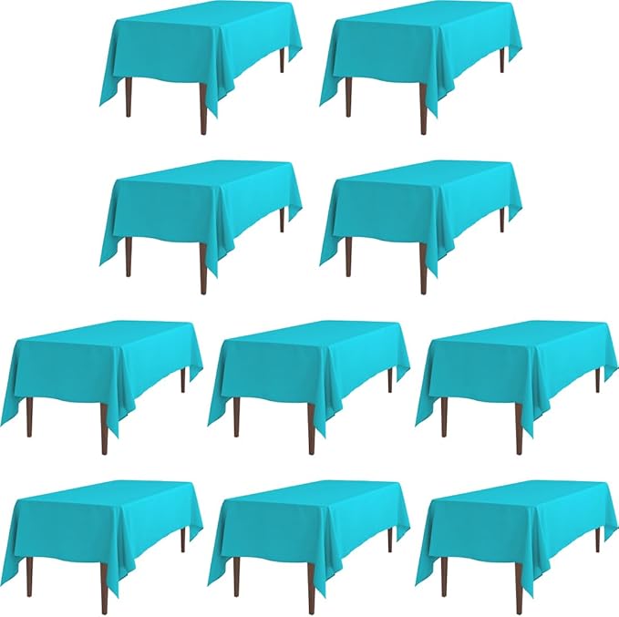 LTC LINENS 10 Pack Turquoise Rectangular Tablecloths 60 x 102 Inch for 6 Feet Rectangle Banquet Tables with Half-Drop - Stain and Wrinkle Resistant Polyester Cloth Table Covers for Party, Wedding