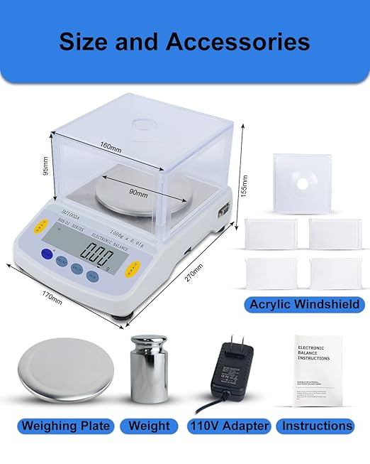 Precision Lab Scale 1000gx0.01 Gram Resolution, 10mg LCD Lab Analytical Scale/Kitchen Scale/Medicine Scale/Industrial Scale/Gold Scales（Support Printing）