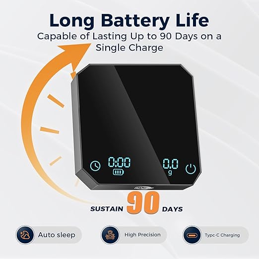 IKAPE Mini Digital Coffee Scale with Timer, 2kg/0.1g High Precision Rechargeable Drip Espresso Scale, Pour Over Scale with Tare Function, LED Display(Black)