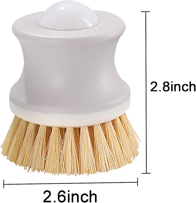 Dish Brush with Handle, Kitchen Scrub Brushes for Cleaning, Dish Scrubber with Sisal bristles for Sink, Pots, Pans (1Pack Light Gray Sisal bristles)