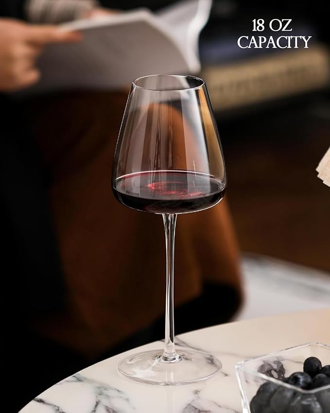 Hand-Blown 18OZ Crystal Wine Glasses Set of 4, Lead-Free Crystal Glasses with Unique Bottom Design for Red, White Wine, 530ml