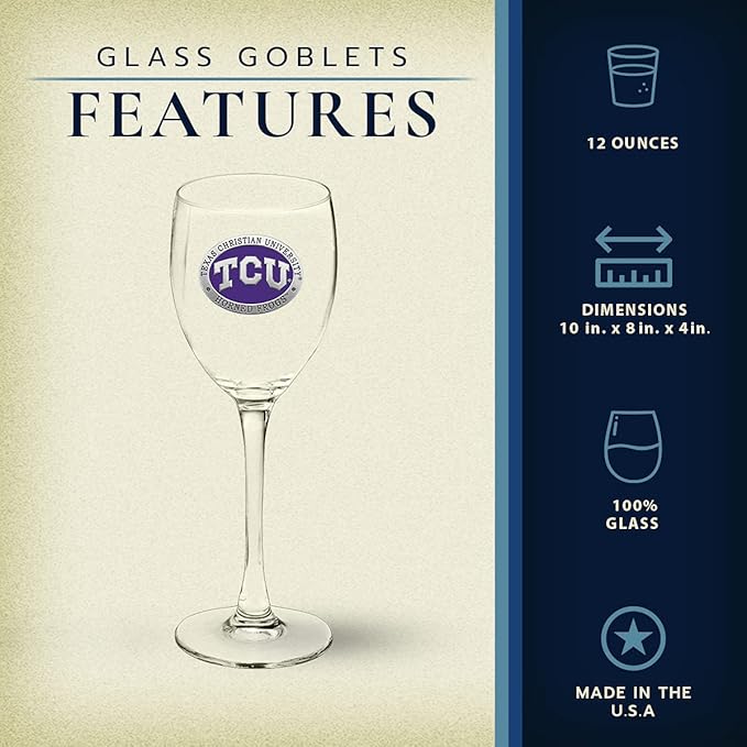 Heritage Pewter TCU Horned Frogs Glass Goblets – Set of 2 | 12 OZ Goblet Wine Glasses | Expertly Crafted Pewter Glass