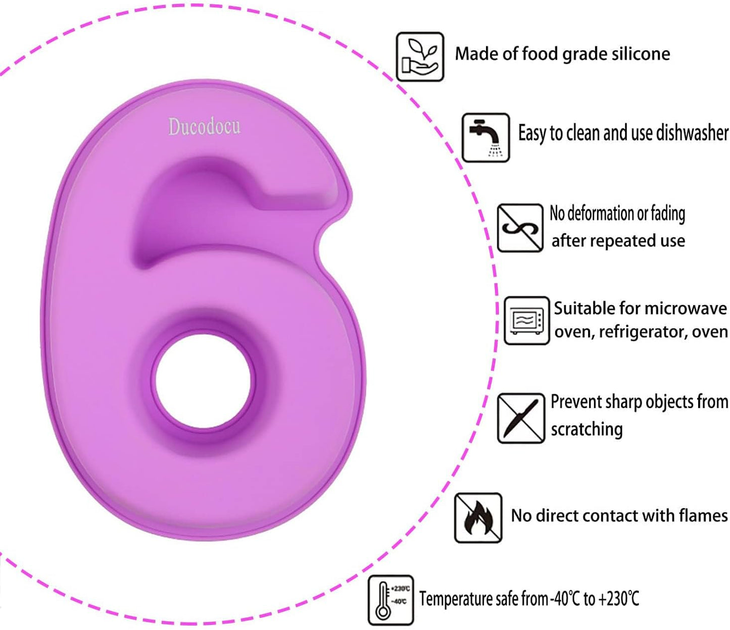 Ducodocu Large Silicone Number Cake Mould 3D Novelty Cake Pan DIY Baking Mold for Birthday Anniversary Number of 6