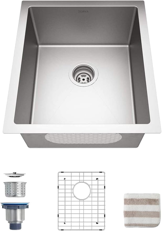 TORVA 17 x 19 Inch Undermount Kitchen Sink, Premium 304 Stainless Steel Bar Sink - 9 Inches Deep Basin Single Bowl Sink