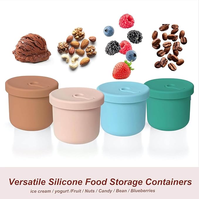 4 Pack 8.5 oz Silicone Food Containers for Kids, Reusable Baby Snack Fruits Container with Lids, Leak Proof Silicone Food Storage Containers Kids Small Lunch Box BPA Free for Daycare School Travel