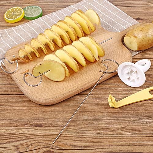2 Set Tornado Spiral Potato Cutter Manual Slicer, Fry Vegetable Spiralizer Chips Maker with 4 stainless steel Sticks