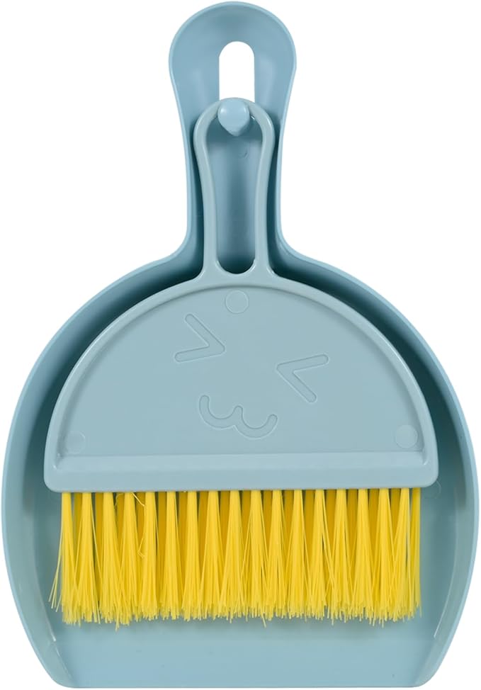 Small Broom and Dustpan Set,mini Compact Portable, for Home, Sofas, Kitchen countertops, Storage Shelves, Office desks, bathrooms, and pet Areas (Blue)