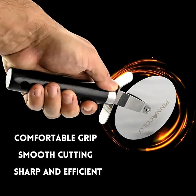4 Inch Wheeled Pizza Cutter with Wood Handle - Sharp Stainless Steel Blade for Easy Slicing of Pizza, Bread, and Pastries
