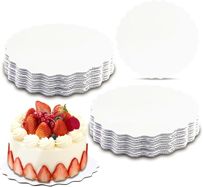 qiqee 9 Inch White Wave Cake Boards Round 15-Packs Circles Rounds Base Food-Grade Cardboard Wave Cake Plate（Thinner But Stronger）