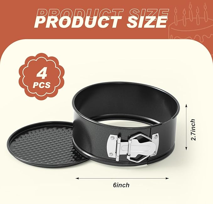 4 Pcs 6 Inch Non Stick Springform Pan with Removable Bottom Carbon Steel Cheesecake Pan Round Springform Cake Mold with Stainless Steel Spring Buckles for Baking Kitchens Restaurant