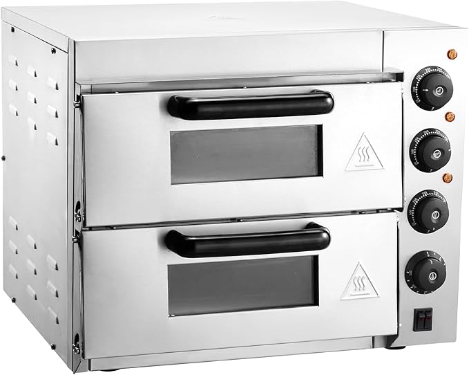 VEVOR Commercial Pizza Oven Countertop, 14" Double Deck Layer, Stainless Steel Electric Pizza Oven with Stone and Handle, Multipurpose Indoor Pizza Maker for Restaurant Home Pretzels Baked