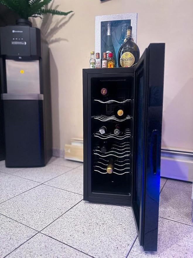 KingChii 12 Bottle Thermoelectric Wine Cooler Refrigerator Advanced Cooling Technology, Stainless Steel & Tempered Glass For Red Wine, Champagne for Home, Kitchen, or Office