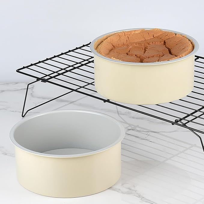 Guowall 6 inch Cake Pan with Removable Bottom Carbon Steel Round Shaped Cheesecake Tin Nonstick Chiffon Cake Mould for Baking - Cream Color