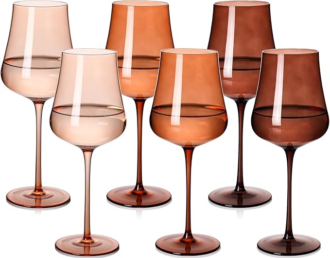 Brown Wine Glasses Set of 6-18oz Hand Blown venus Wine glasses - Unique Gift for Birthday,Wedding, housewarming