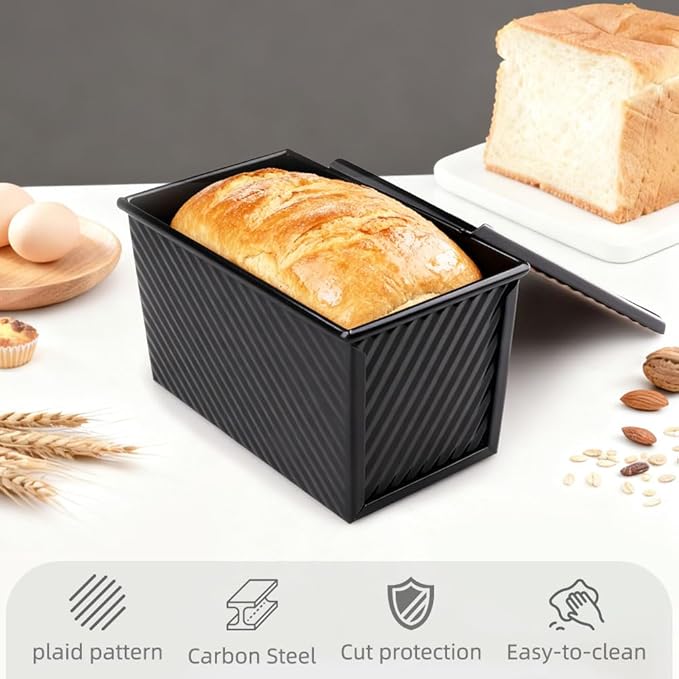 2 Pack 9 * 4 Inch Pullman Loaf Pan with Lid, 1 lb Dough Capacity Non-Stick Bread Loaf Pan,Carbon Steel Coating Bread Toast Box for Bakeware Homemade Sandwich and Sourdough Oven Baking