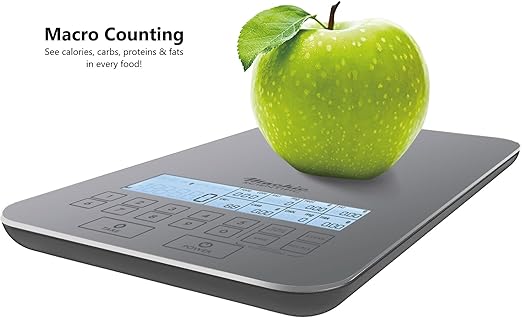 Nutrition Scale by NutraTrack™ with Food Grade Glass, Perfect for Calorie Counting, Meal Prep, and Weight Loss (Pearl Silver)