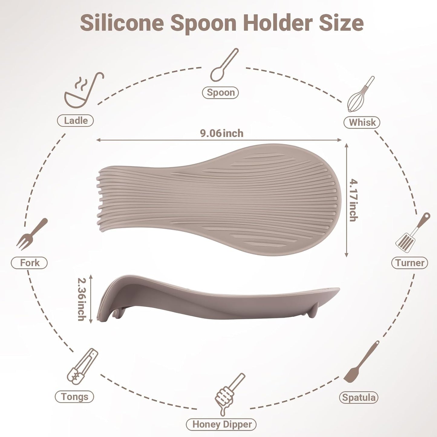 Heat Resistant Silicone Spoon Rest, Non-Slip Spoon Holder for Kitchen Counter, Silicone Spoon Rest for Stove Top for Spoons, Spatulas, Ladles, Tongs (Khaki)