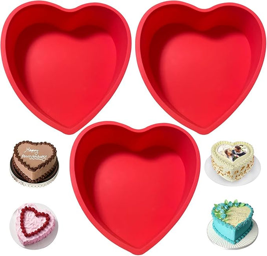 Heart Shaped Cake Pans, 3pcs 8 Inch Silicone Cake Pan for Baking, Heart Molds Silicone Non-Stick Quick Release Suitable, Easy Clean