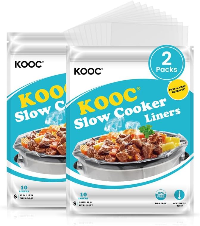 KOOC Slow Cooker Liners 10"x13" 20 count Small Size Disposable Plastic Bags Pot Liners Brunch Cooking Bags Fit 1.5 qt to 2 qt Pot BPA Free