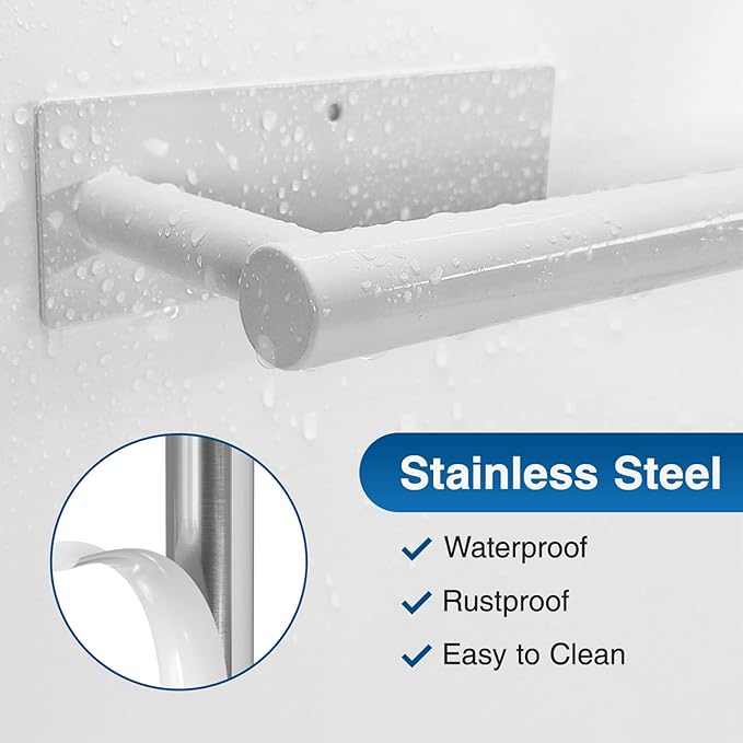 Paper Towel Holder - Self-Adhesive or Drilling, White Wall Mounted Rack - SUS304 Stainless Steel Kitchen Roll Holder Under Cabinet (2 Pack)