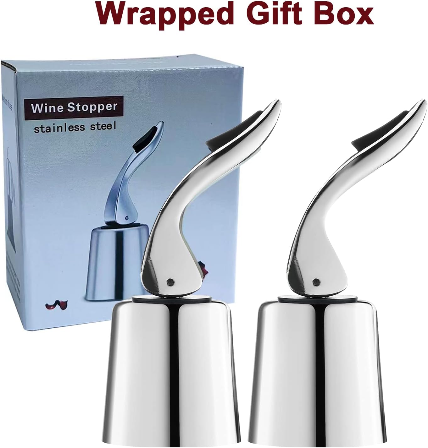 Wine Stoppers for Wine Bottles with Stainless Steel Vacuum Wine Bottle Stopper with Silicone Reusable Wine Corks, Leak proof Keep Fresh Suitable for Red&White Bottle (Silver, 2 Pack)
