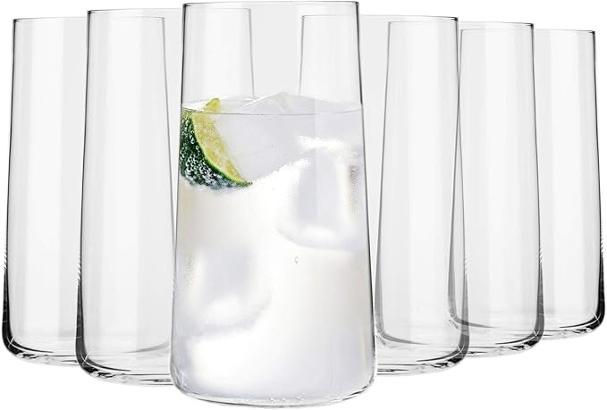 Krosno Tall Water Glasses, Set of 6, 18.3 oz, Avant-Garde Collection, Lightweight Crystal Glass, Perfect for Everyday, Dishwasher Safe, Made in Europe