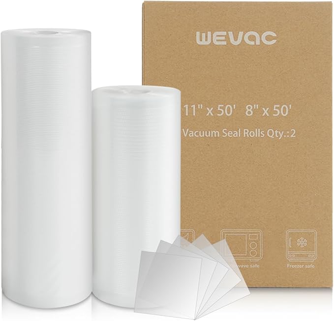 Wevac Vacuum Sealer Bags 8x50, 11x50 Rolls 2 pack for Food Saver, Seal a Meal, Weston. Commercial Grade, BPA Free, Heavy Duty, Great for vac storage, Meal Prep or Sous Vide