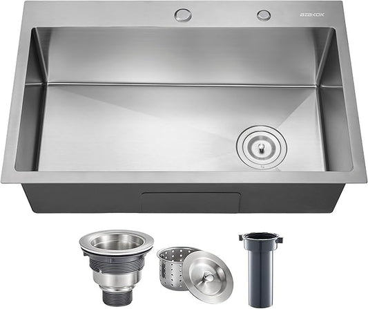 Kitchen Sink 28x18 Topmount Single Bowl Drop-in Sinks 304 Stainless Steel Handmade Home Bar Outdoor RV Sinks Brushed