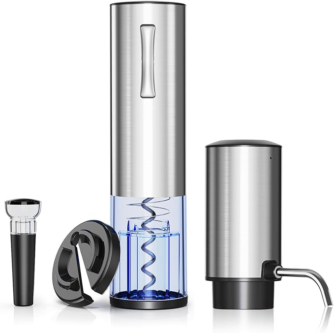 Rechargeable Electric Wine Opener Set, 4-in-1 Gift for Wine Lovers with Automatic Corkscrew, Aerator Pourer, Vacuum Stoppers & Foil Cutter, Ideal for Home Bar, Gifts for Women/Men