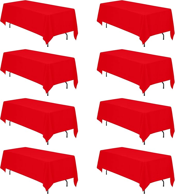 BRILLMAX 8 Pack Red Tablecloths 70 x 120 Inch for 6ft or 8ft Rectangle Tables - Rectangular Bulk Linen Polyester Fabric Washable Cloth Cover for Wedding Reception Banquet Birthday Party