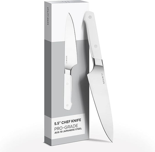 Misen 5.5" Utility Knife – High Carbon Japanese AUS-10 Stainless Steel – Hybrid German & Japanese Blade – Precision Kitchen Knife for Professionals & Home Cooks – Ultimate Cutting Performance - White