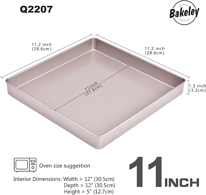 11-Inch Baking Sheet Pan Non-Stick Square Baking Pan Jelly Roll Bakeware for Oven Roasting 11.2" × 11.2" × 1.38" (Champagne Gold)