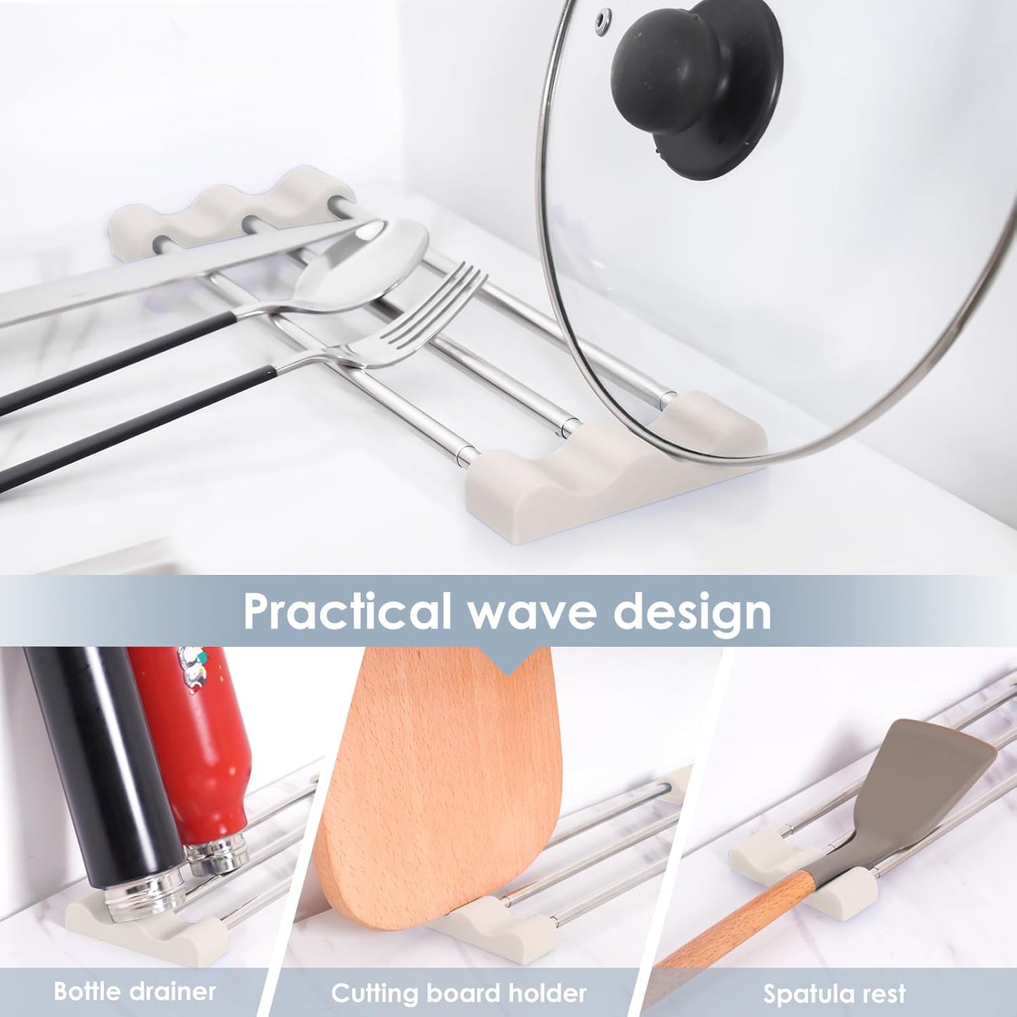 Tomorotec Adjustable Over-The-Sink Kitchen Rack for Dishcloths, Sponges, Bottles and Brushes - Heat-Resistant Stainless Steel with Slim, Expandable Design and Multifunctional Silicone Holder