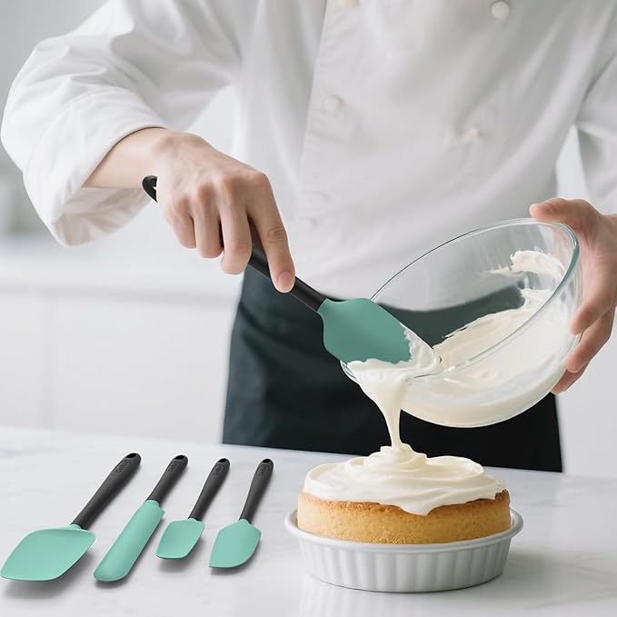 Coukre Silicone Spatula Set of 5,High Heat Resistant, Food Grade Silicone, Upgraded Extended Reinforced Handle,Dishwasher Safe, for Baking, Cooking (Aqua Green Black, Color block)