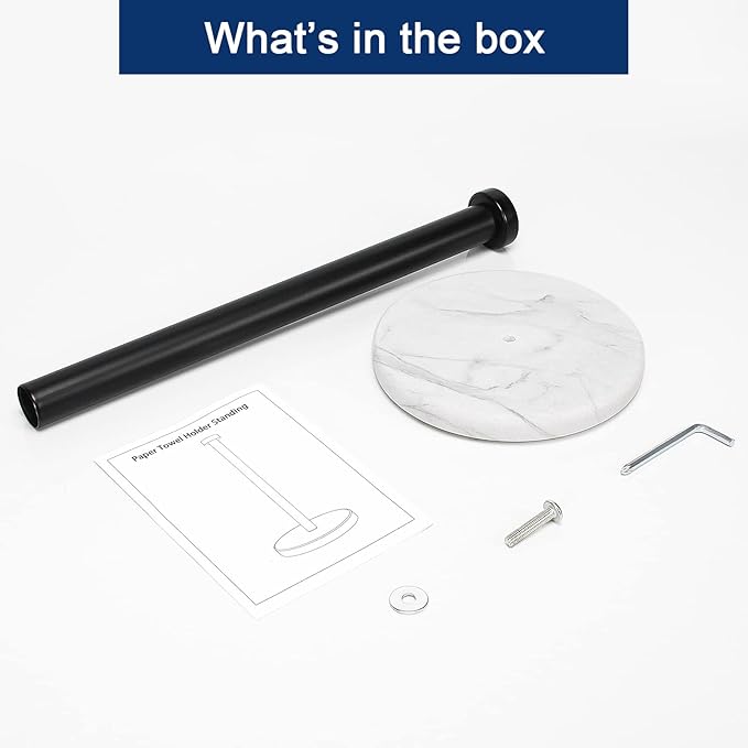 NearMoon Standing Paper Towel Holder, Kitchen Paper Towel Tissue Holder- for Bathroom Countertop, Standard or Jumbo-Sized Roll Paper (with Marble Base, Matte Black)