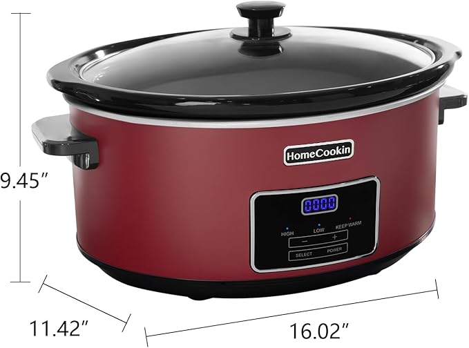 HOMECOOKIN 7 Quart Programmable Slow Cooker, Kitchen Appliances, Perfect Kitchen Small Appliance for Family Dinners, Red Stainless Steel