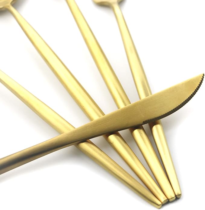 Gugrida 20 Pieces Matte Gold Handle 18/10 Stainless Steel Silverware Set, Flatware Titanium Black Cutlery, Utensils for Home Restaurant Service for 4, Dishwasher Safe (Full Gold)