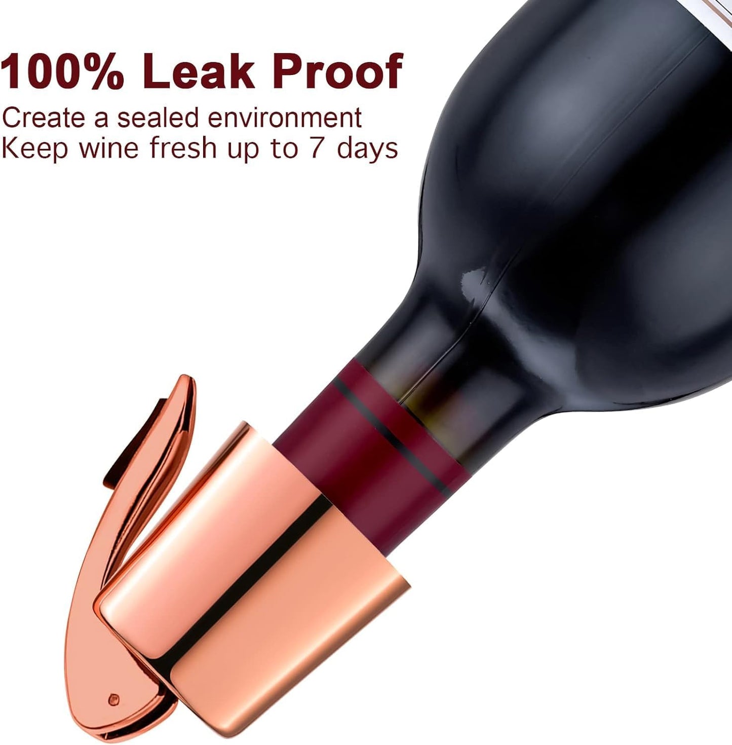 Wine Stoppers for Wine Bottles with Stainless Steel Vacuum Wine Bottle Stopper with Silicone Reusable Wine Corks, Leak proof Keep Fresh Suitable for Red&White Bottle (Rosegold, 1 Pack)