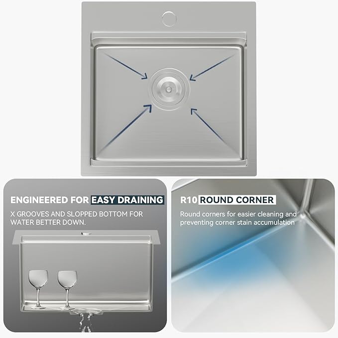 Lordear Stainless Steel Bar Sink 18 Inch Drop In Kitchen Sinks 16 Gauge SUS304 Prep Bar Sink RV Wet Small Kitchen Sinks Indoor Outdoor 18x18x9 Inch