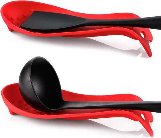 MSY BIGSUNNY Silicone Spoon Rests, Cooking Utensils Holder for Kitchen (2, Red-Red)